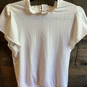 Signature White Ruffled Flutter Sleeve Blouse